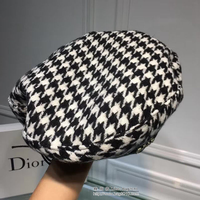 DIOR迪奧 經典款 燈芯絨千鳥格貝蕾帽 LLWJ7603
